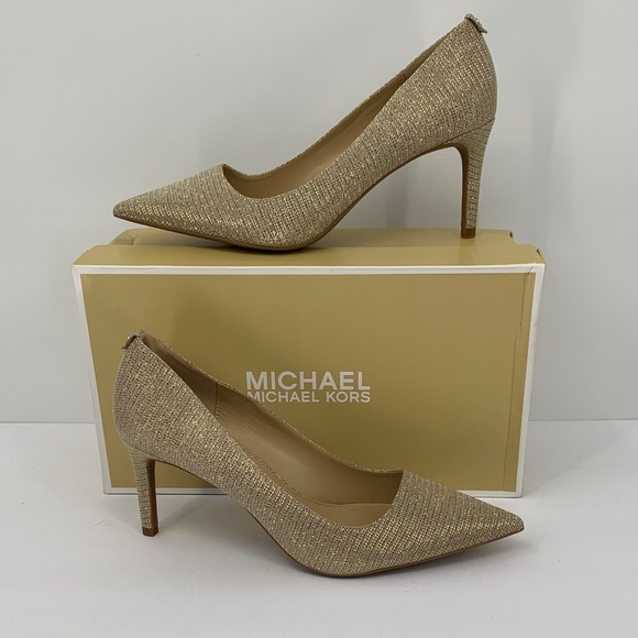 Michael Kors Alina flex pump shoe heel gold glitter chain mesh metallic new 9.5 - Picture 1 of 8